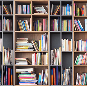 Bookshelves with books